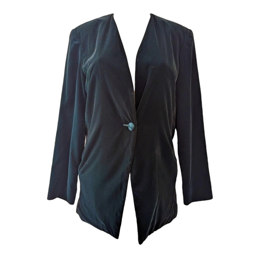 Vintage Green Velvet Single Button V-neck Blazer‎